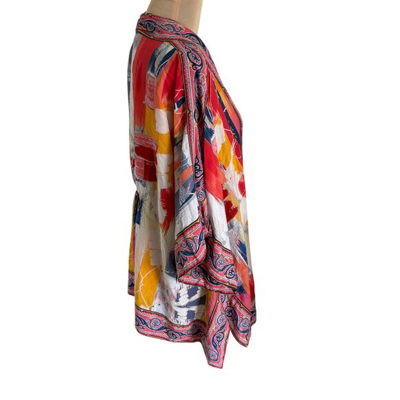 Tolani Collection Kimono Wrap Open Front Festival Boho Hippie Watercolor Asian S - Picture 10 of 13